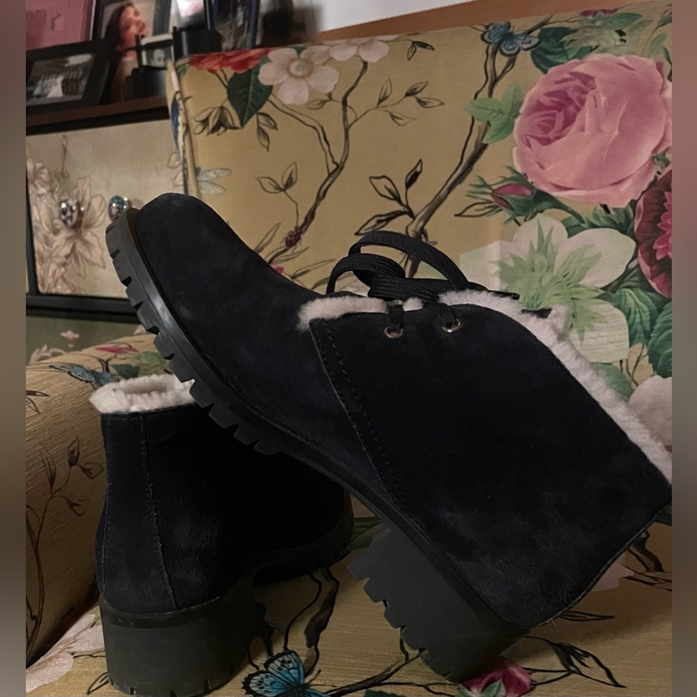 Prada Suede Shearling-Lined Lace-Up Booties - Picture 4 of 7